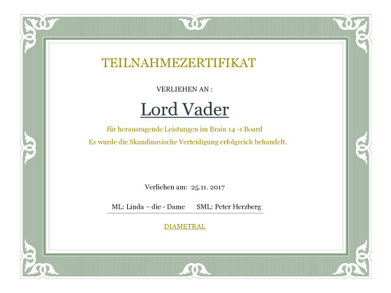 Teilnahmezertifikat Lord Vader